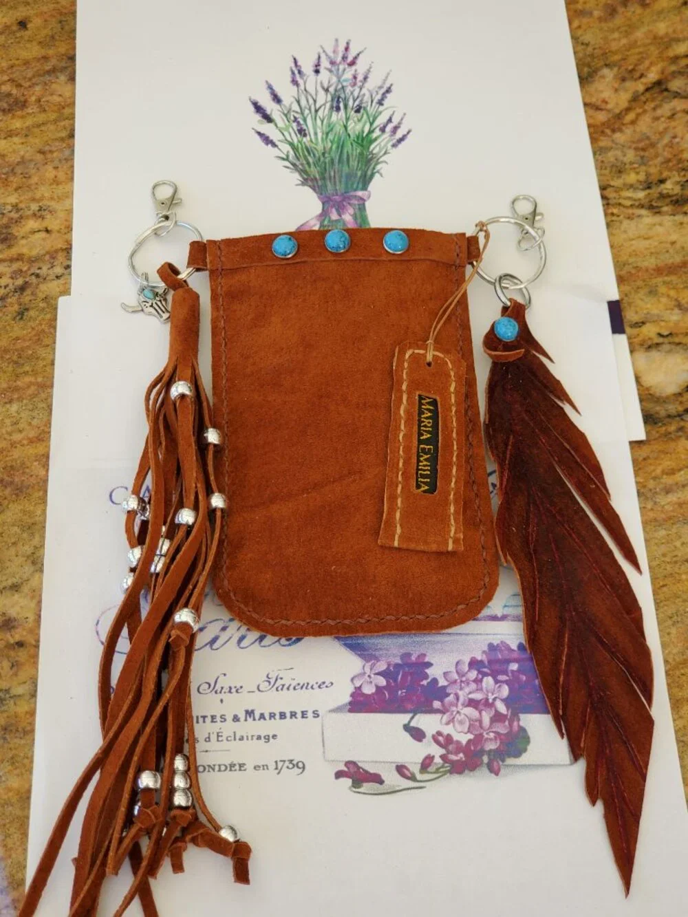 Western‑Boho Hands Free phone carry case - clips to belt loops - 100% leather